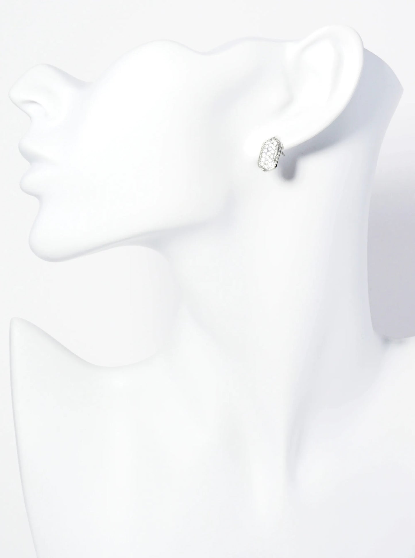 13mm Pave Set CZ Elongated Hexagon Stud Earrings