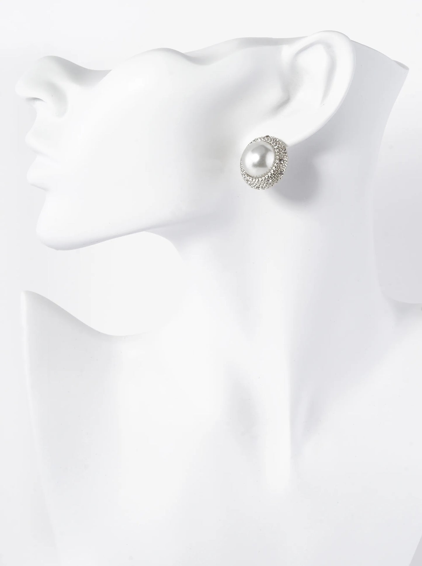 13mm Pearl Crystal Pave Round Stud Earrings
