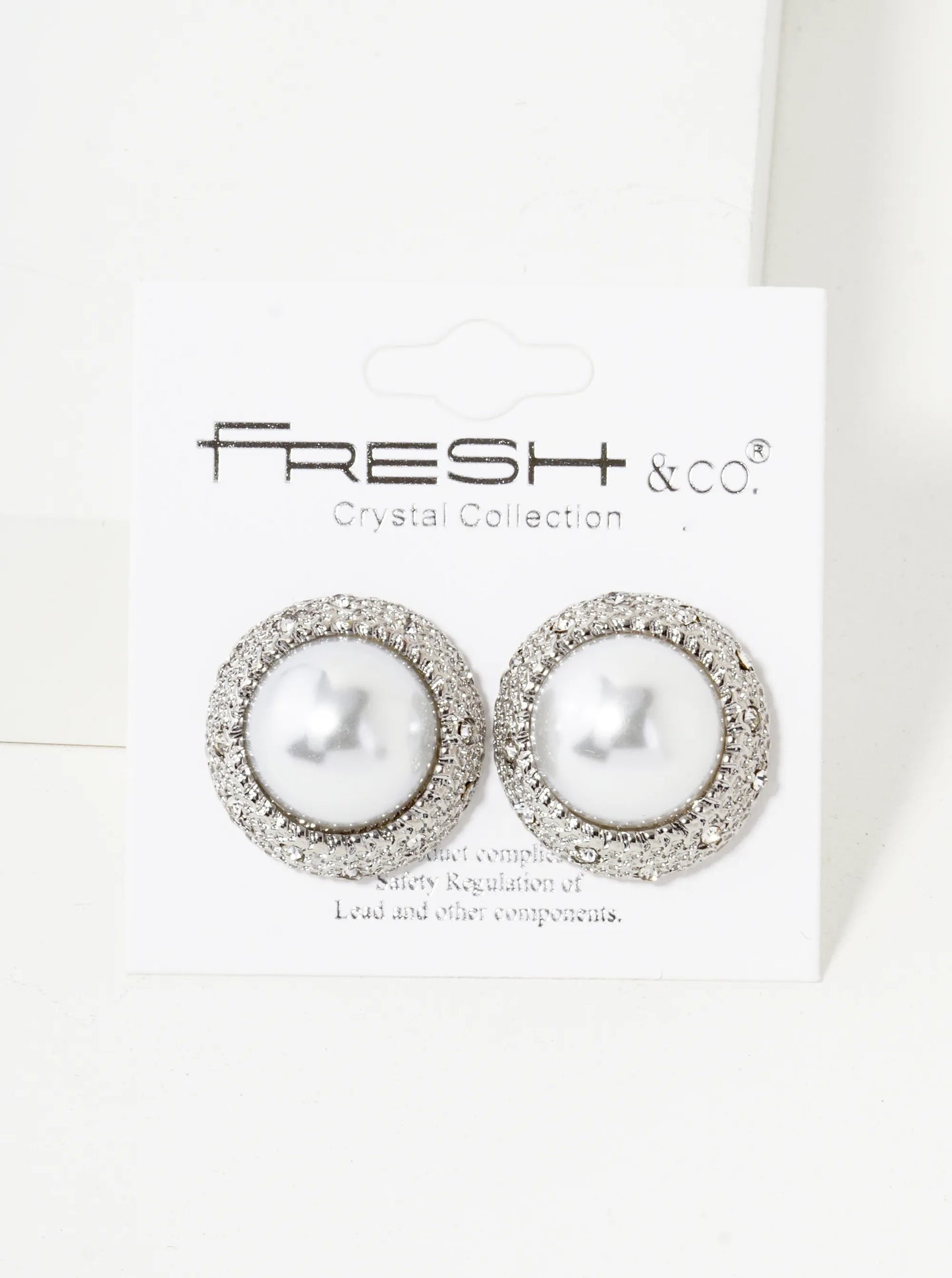 13mm Pearl Crystal Pave Round Stud Earrings