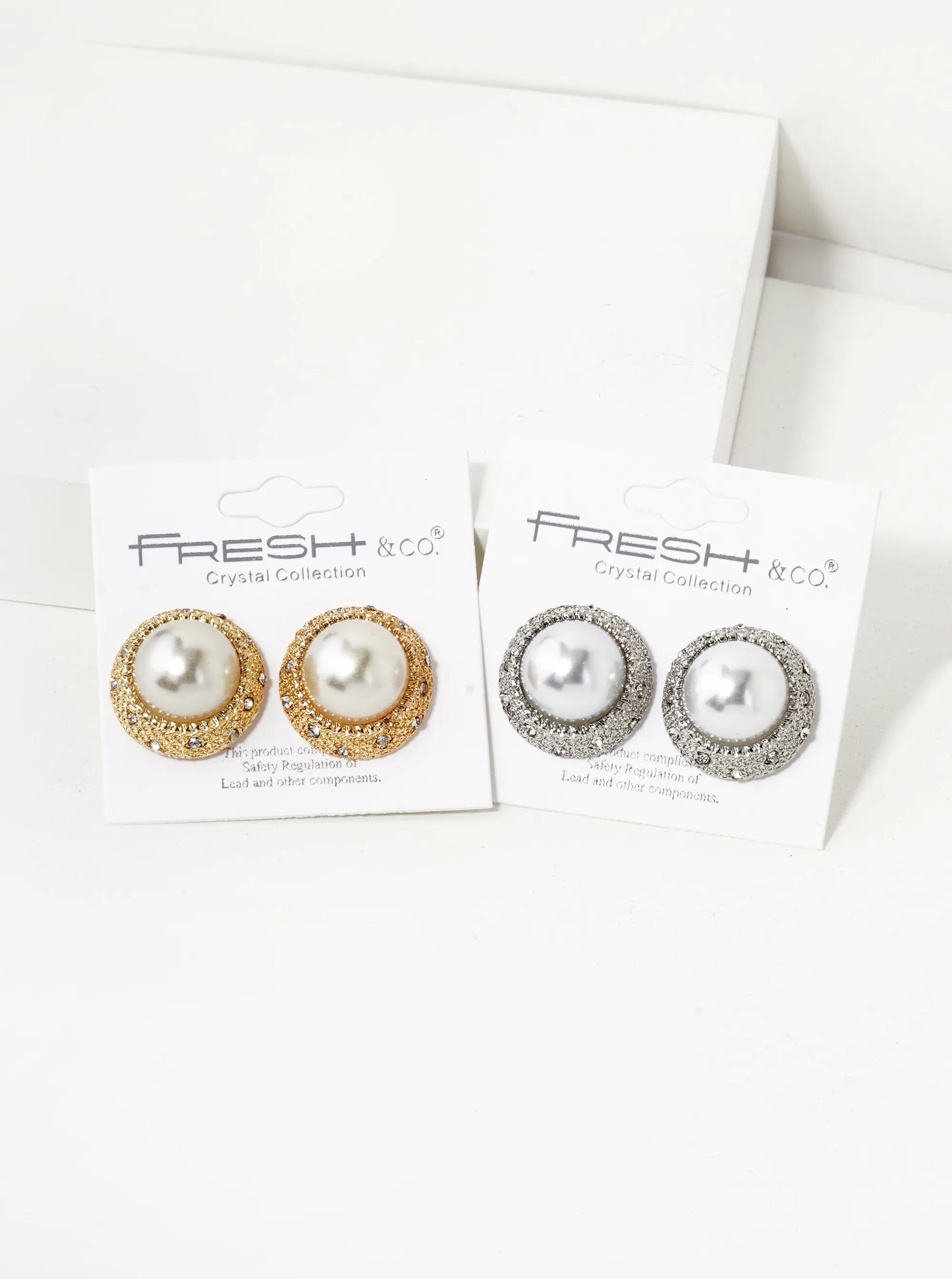 13mm Pearl Crystal Pave Round Stud Earrings