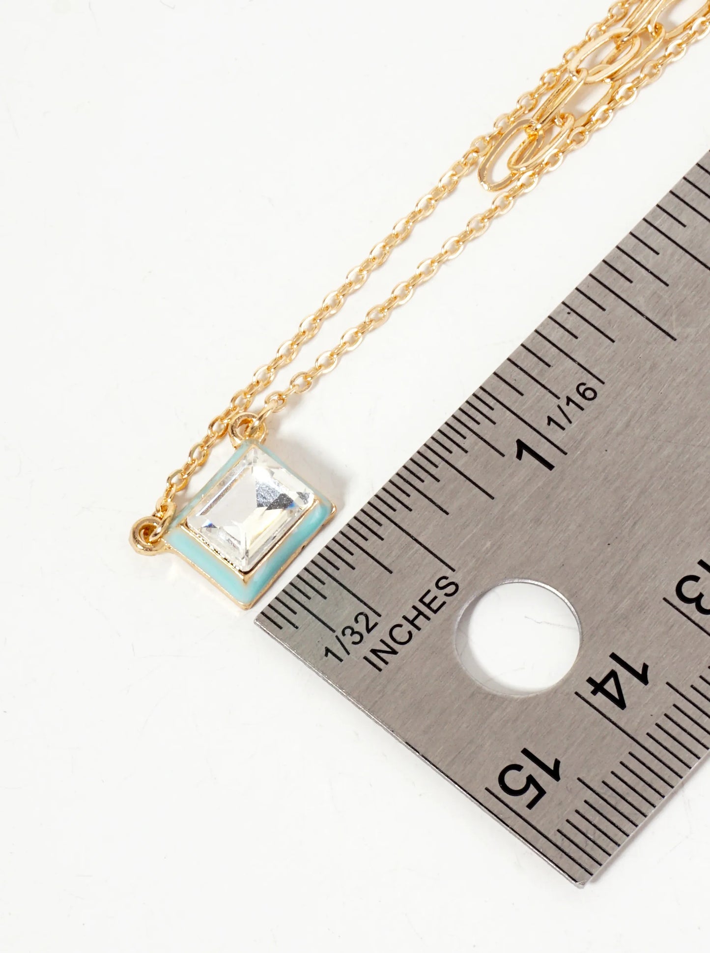 14-16-inch Enameled Rectangle Stone Pendant Layered Necklace