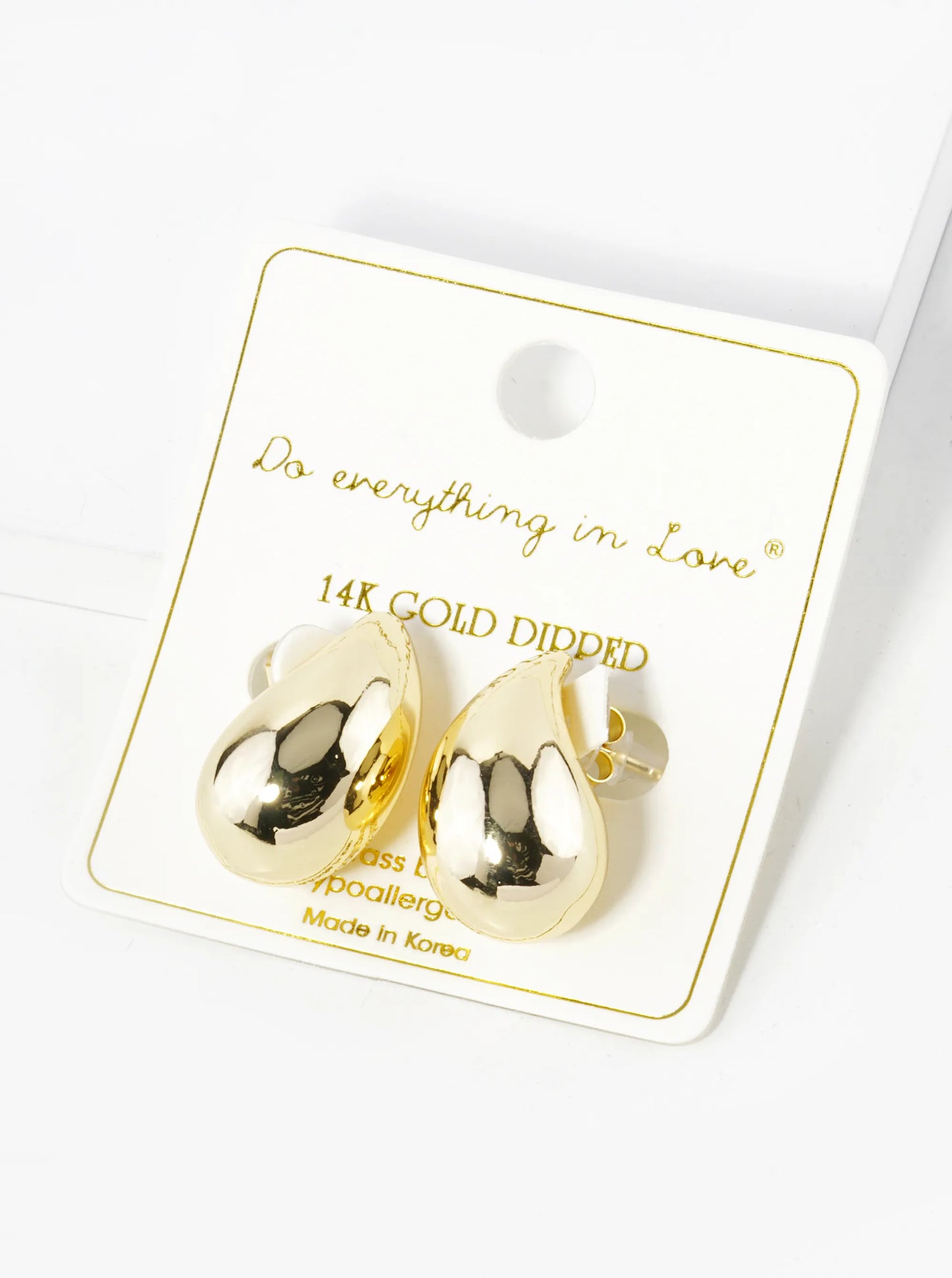 14K Gold Dipped 1 Inch 3D Hollow Puffy Teardrop Stud Earrings