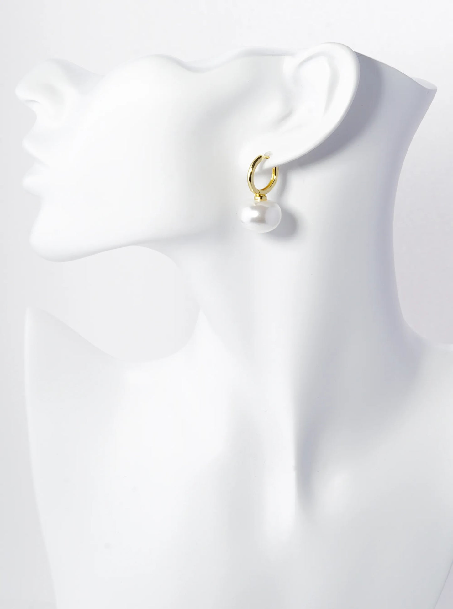 14K Gold Dipped 10mm Pearl Drop 13mm Huggie Hoop Earrings