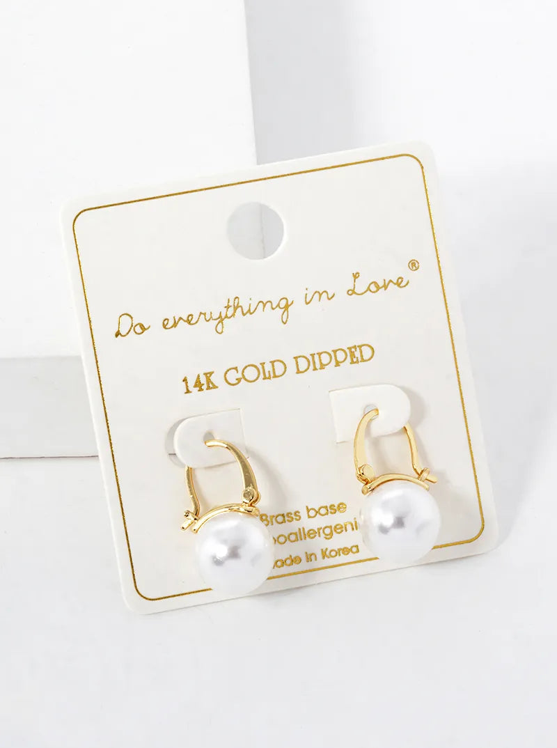 14K Gold Dipped 11mm Pearl Drop Pin Catch Earrings