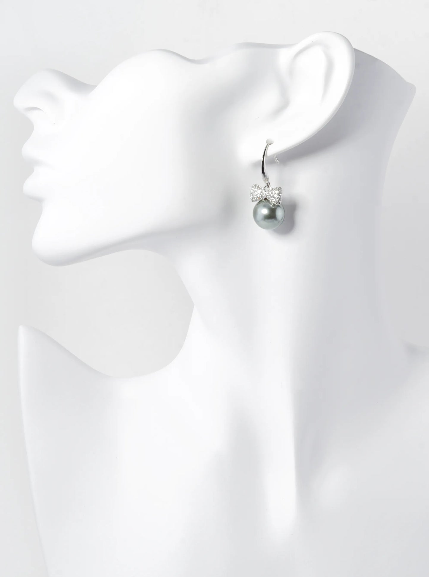 14K Gold Dipped 12mm Pearl Drop Pave Set Cubic Zirconia Ribbon Dangle Earrings