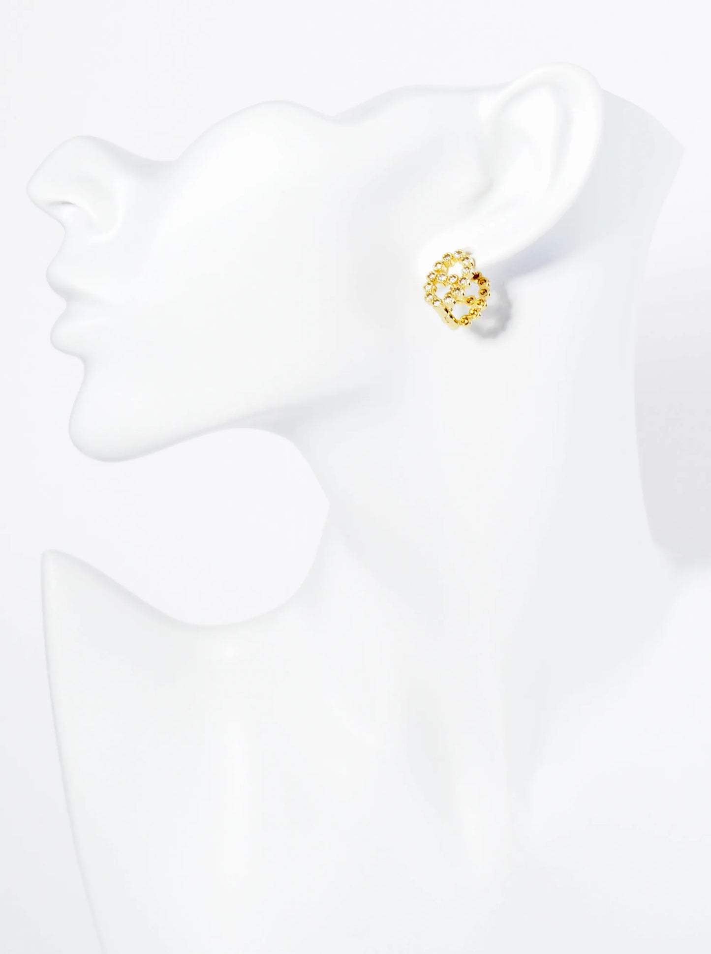 14K Gold Dipped 15mm CZ Stone Oval Huggie Hoop Earrings
