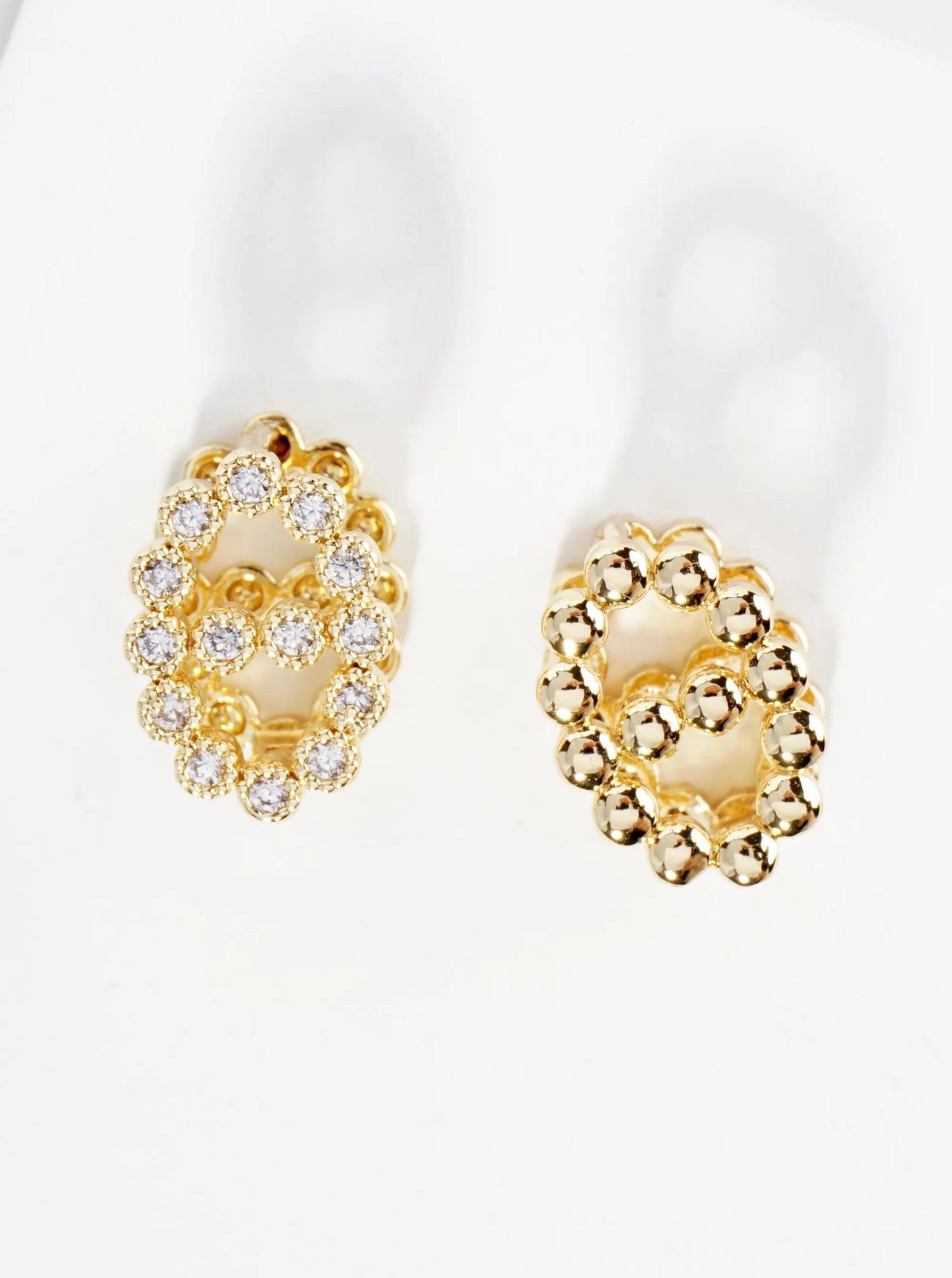 14K Gold Dipped 15mm CZ Stone Oval Huggie Hoop Earrings