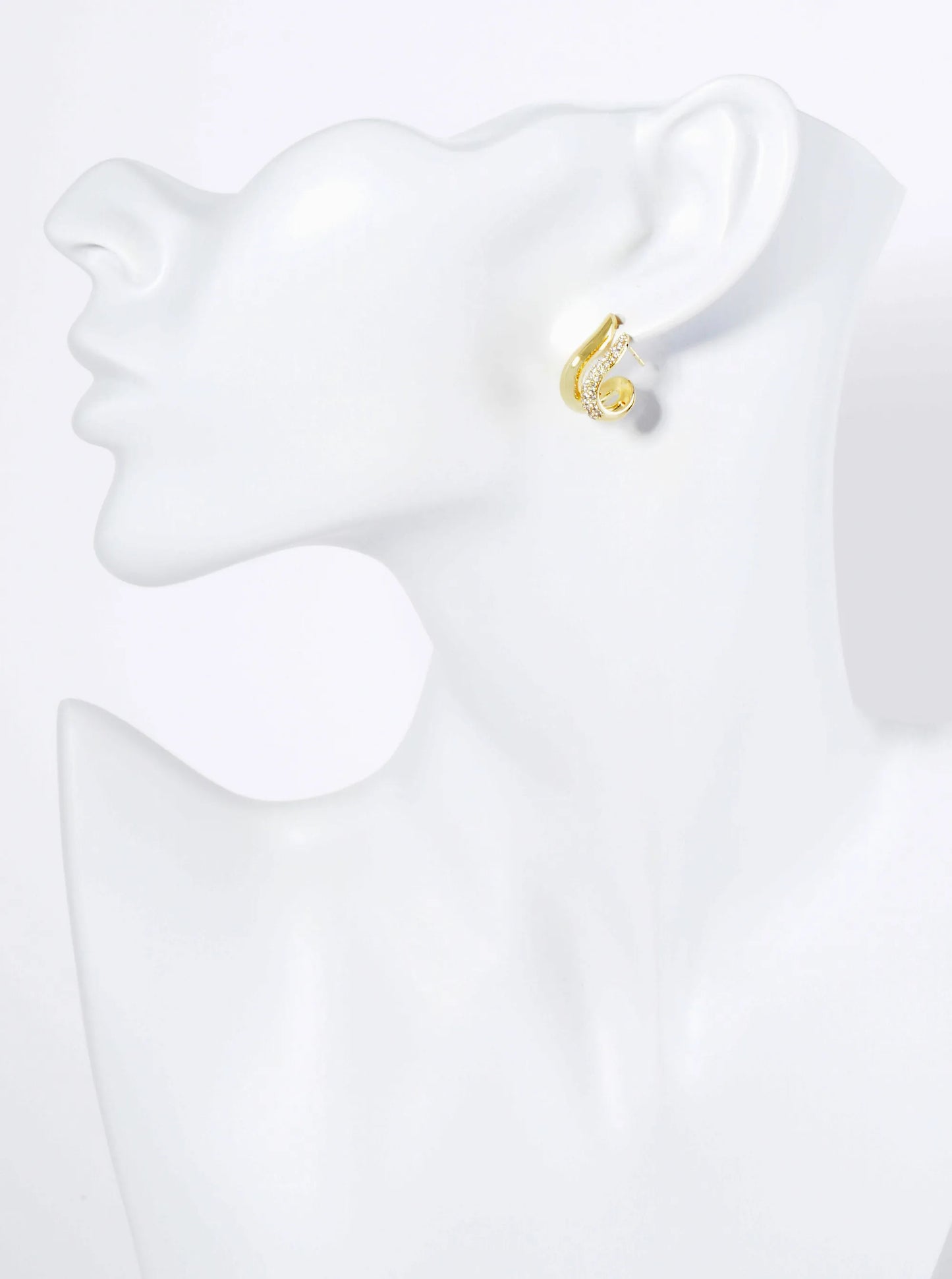 14K Gold Dipped 15mm Pave Set CZ Wavy Double Line Hoop Earrings