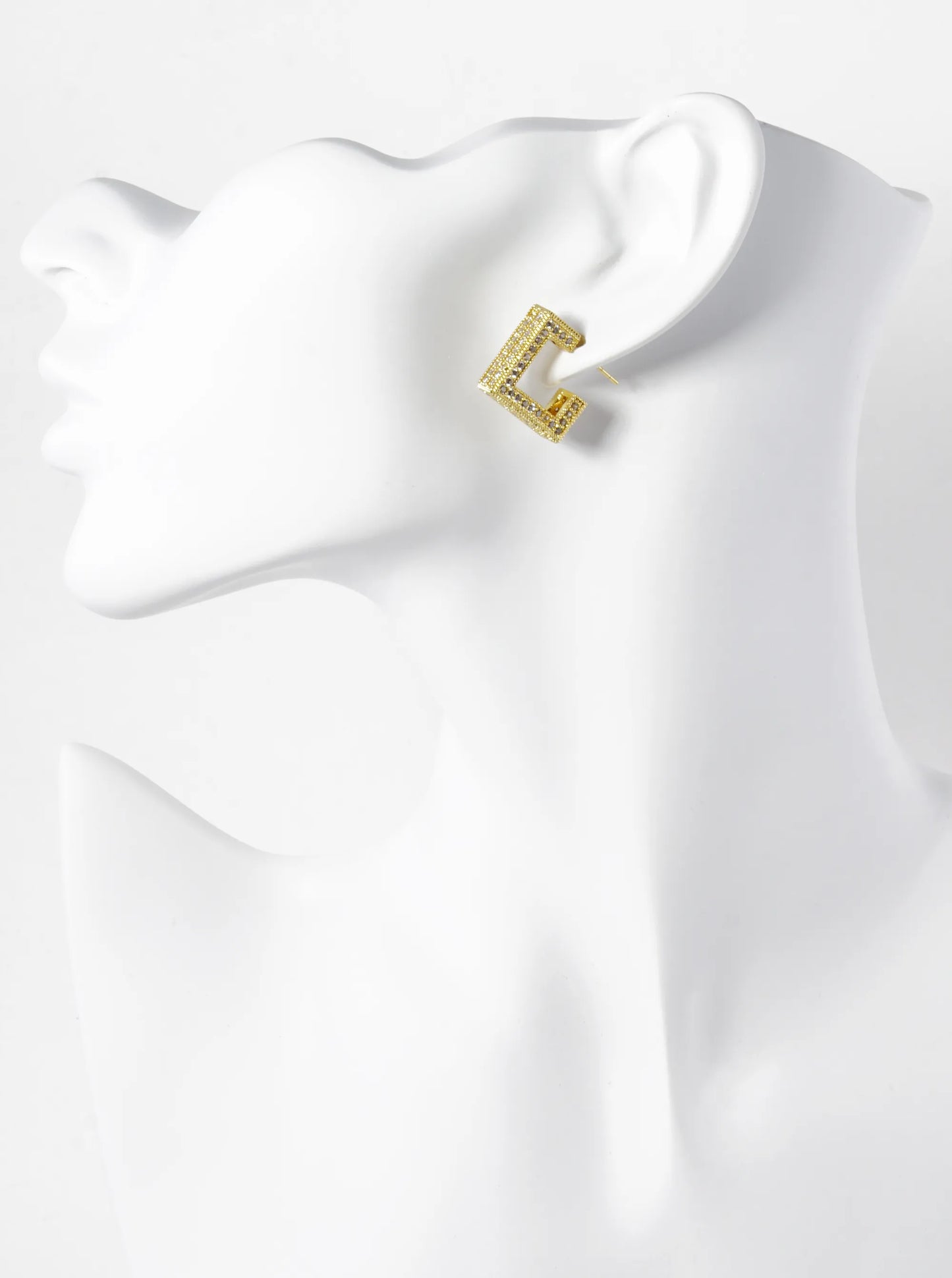 14K Gold Dipped 16mm Cubic Zirconia Pave Square Shape Open Hoop Earrings