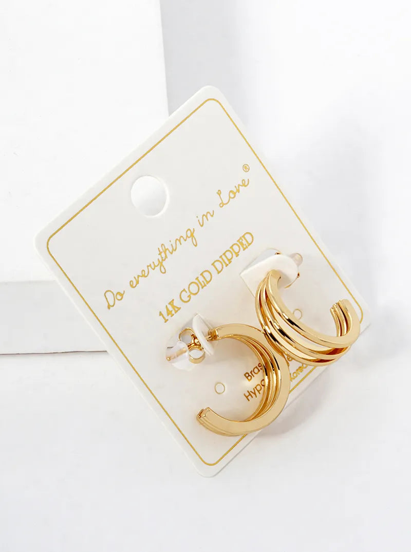 14K Gold Dipped 20mm Layered Open Hoop Earrings