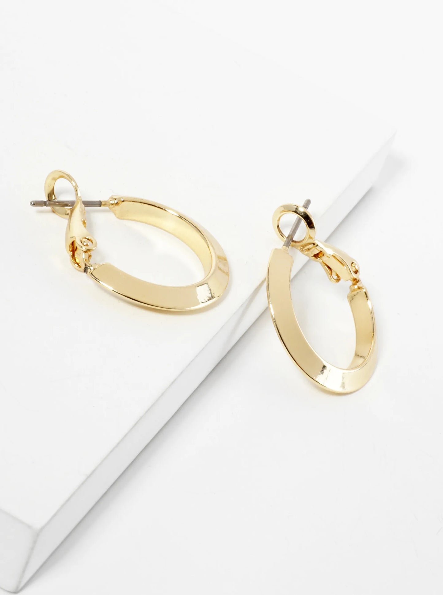 14K-Gold-Dipped 20mm Polished Brass Latch-Back Angled Hoop Earrings