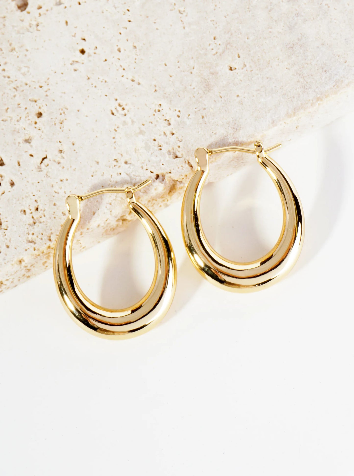 14K Gold Dipped 20mm Sleek Oval Hoop Earrings