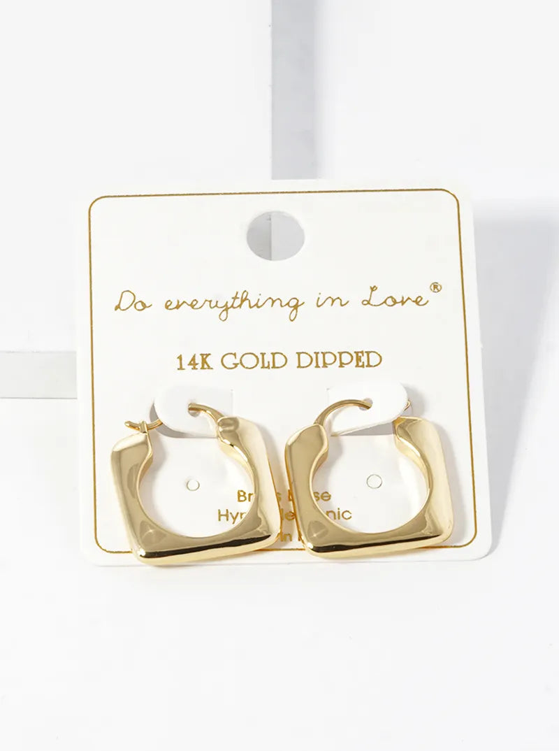 14K Gold Dipped 20mm Square Latch Back Hoop Earrings