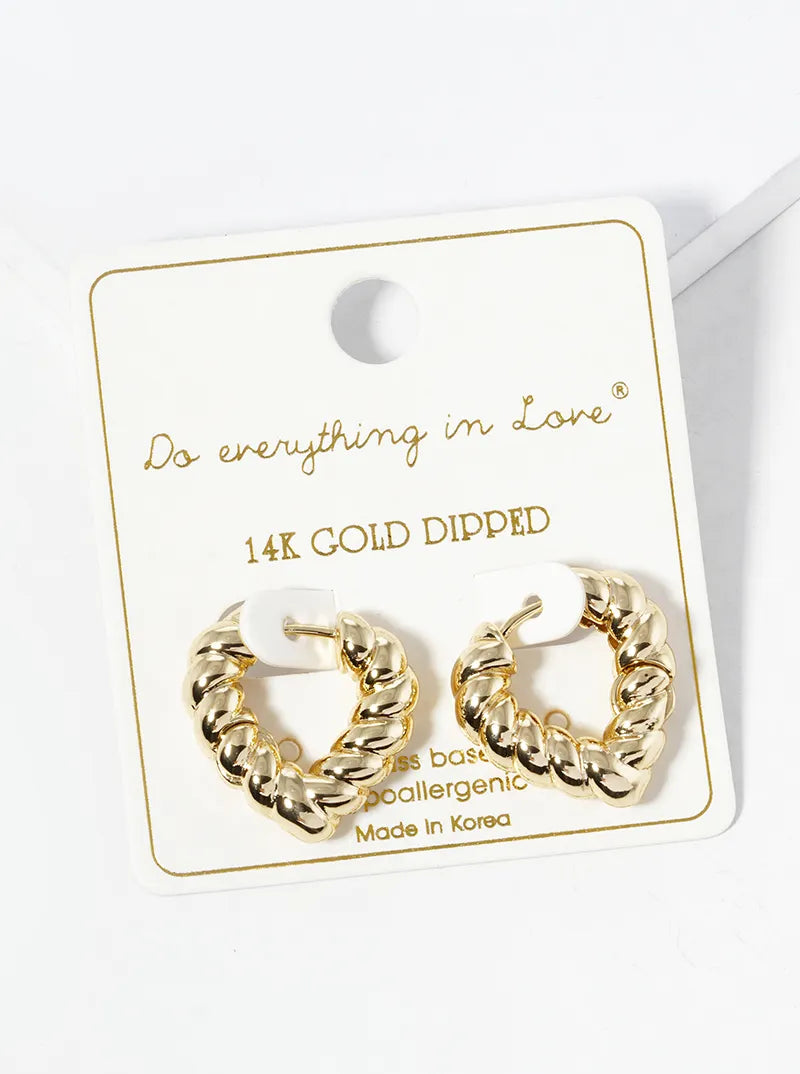 14K Gold Dipped 20mm Textured Heart Hinged Hoop Earrings