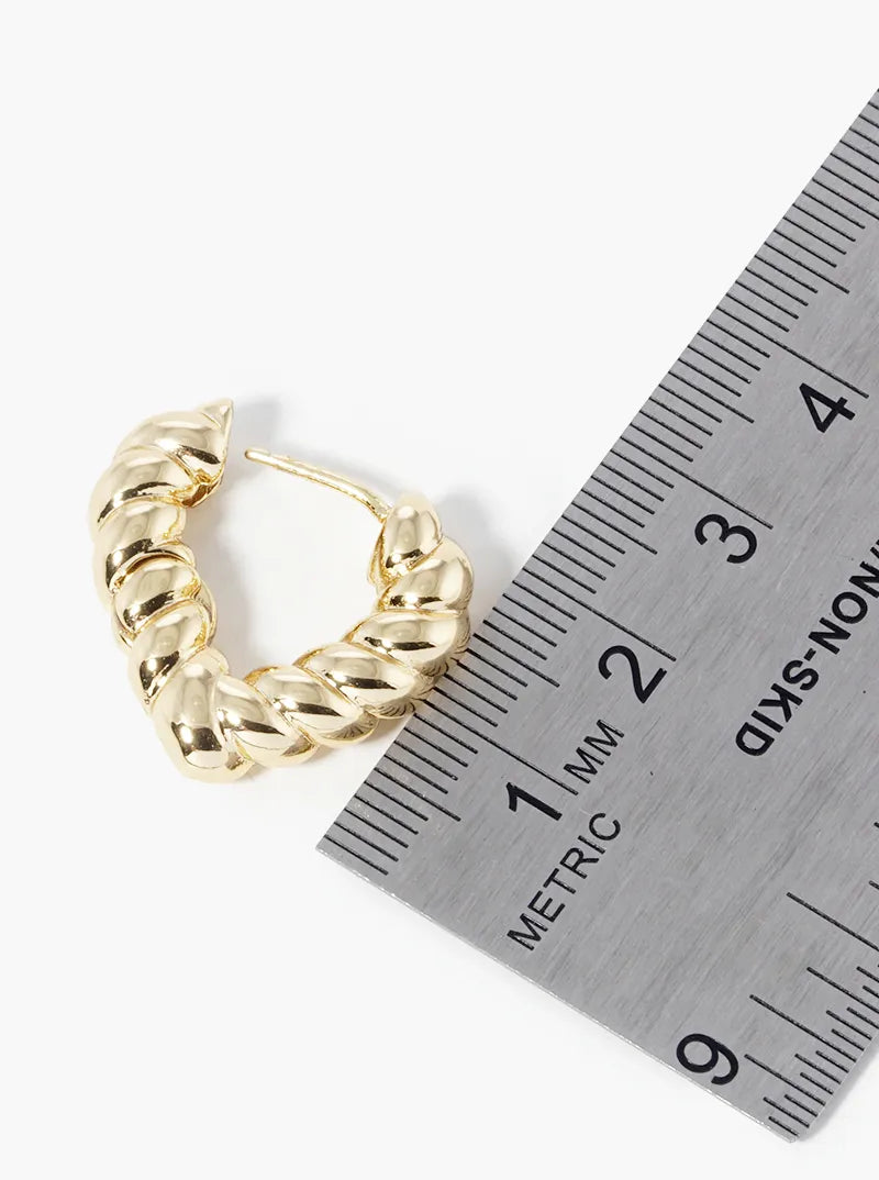 14K Gold Dipped 20mm Textured Heart Hinged Hoop Earrings
