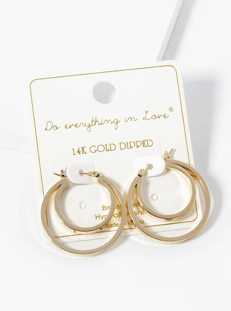 14K Gold Dipped 30mm Double Hoop Latch Back Earrings