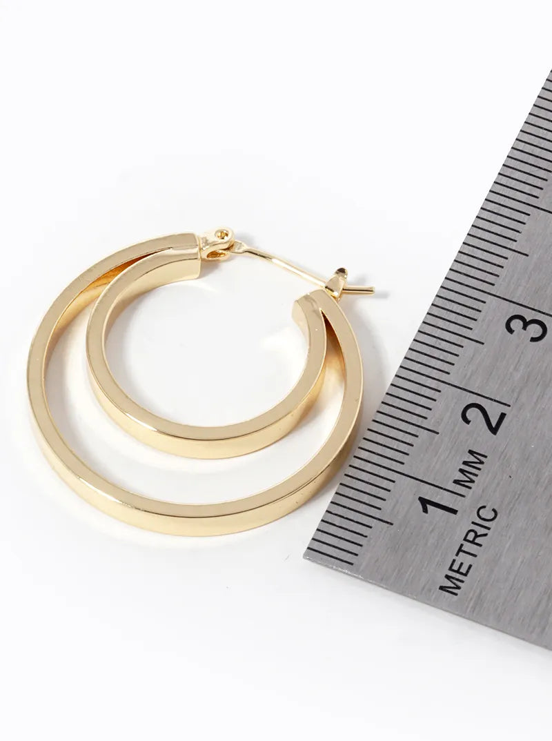 14K Gold Dipped 30mm Double Hoop Latch Back Earrings