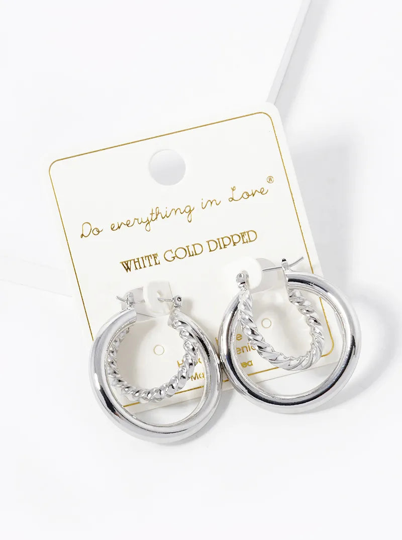 14K Gold Dipped 30mm Double Hoop Latch Back Earrings