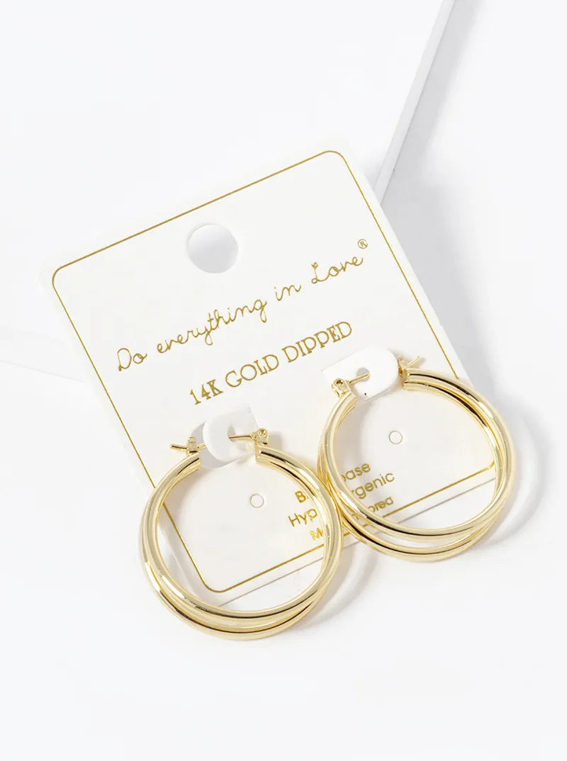14K Gold Dipped 30mm Lightweight Double Hoop Latch Back Earrings