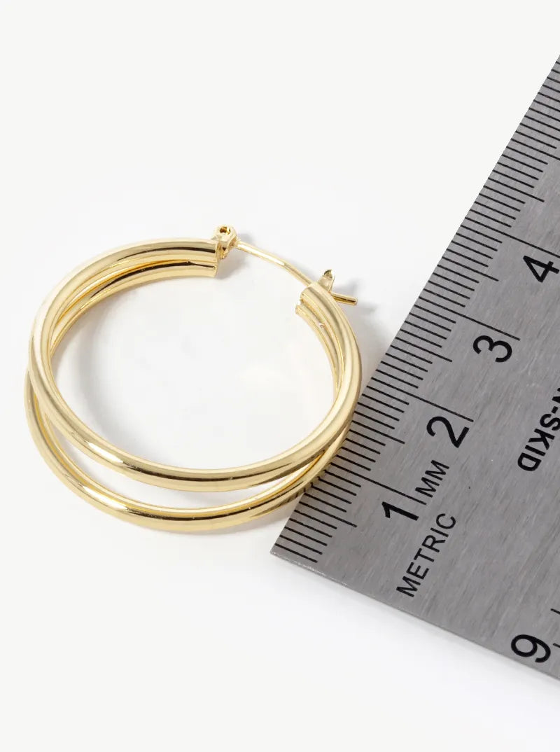 14K Gold Dipped 30mm Lightweight Double Hoop Latch Back Earrings