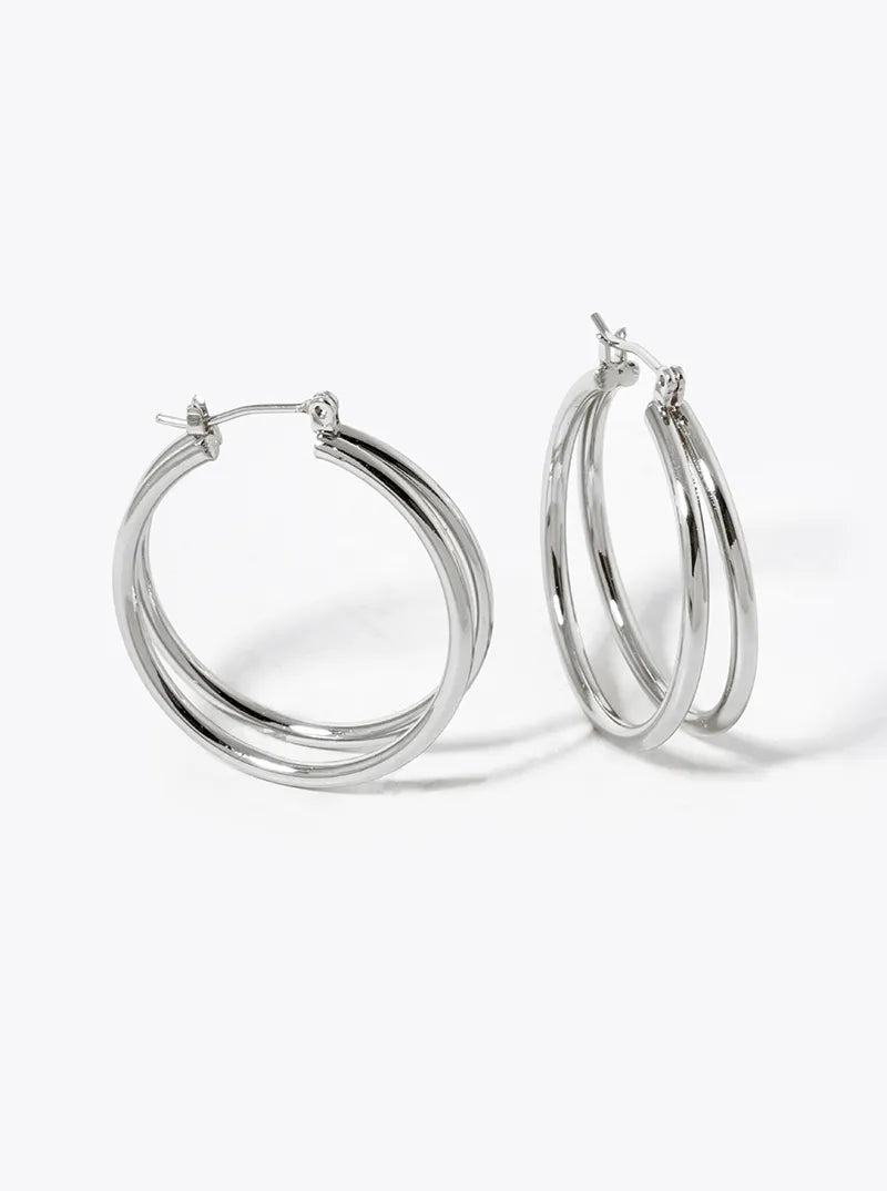 14K Gold Dipped 30mm Lightweight Double Hoop Latch Back Earrings