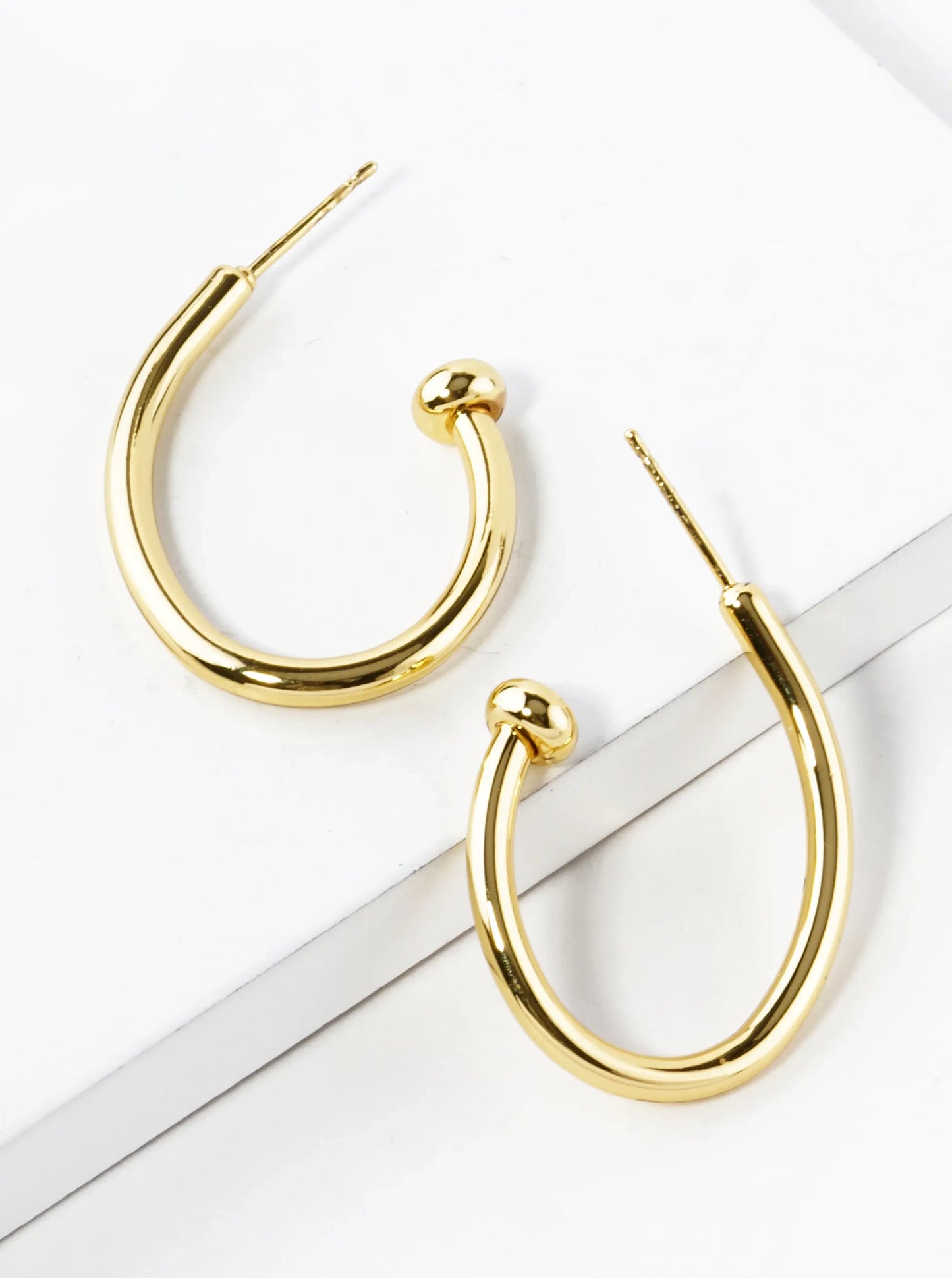 White Gold Dipped 30mm Teardrop Shape Nail Hoop Earrings