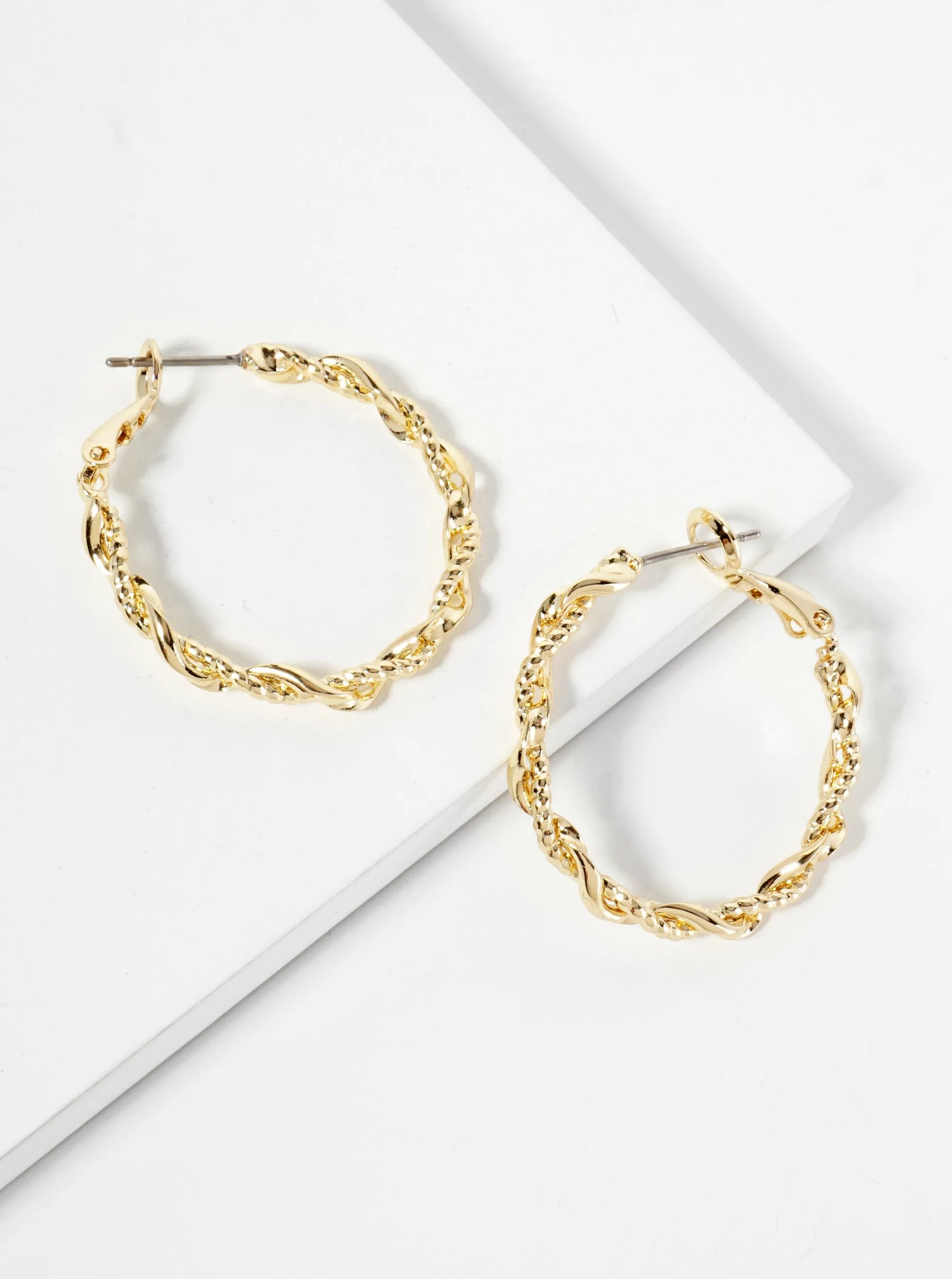14K-Gold-Dipped 30mm Textured Twist Latch-Back Hoop Earrings