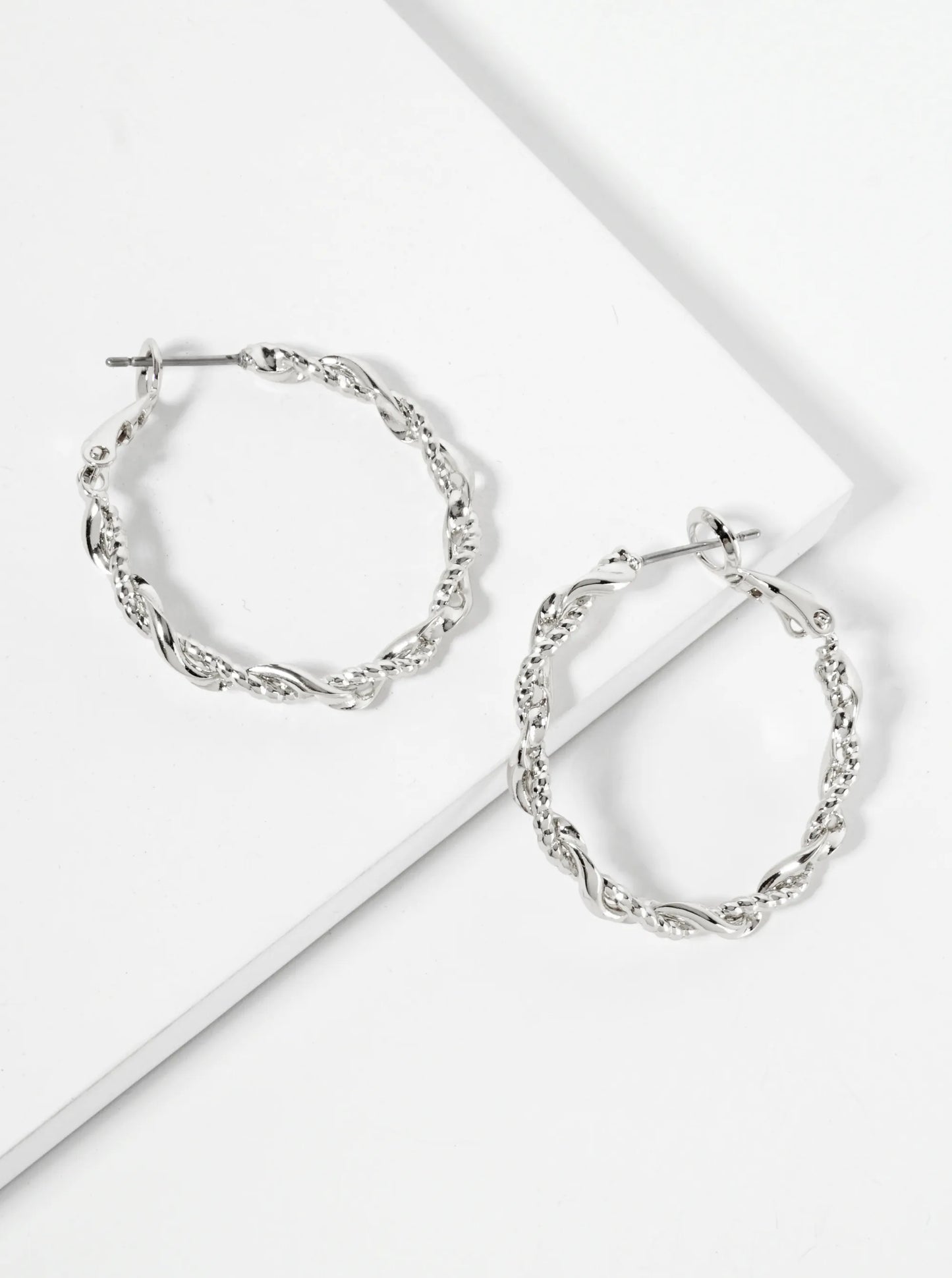 14K-Gold-Dipped 30mm Textured Twist Latch-Back Hoop Earrings