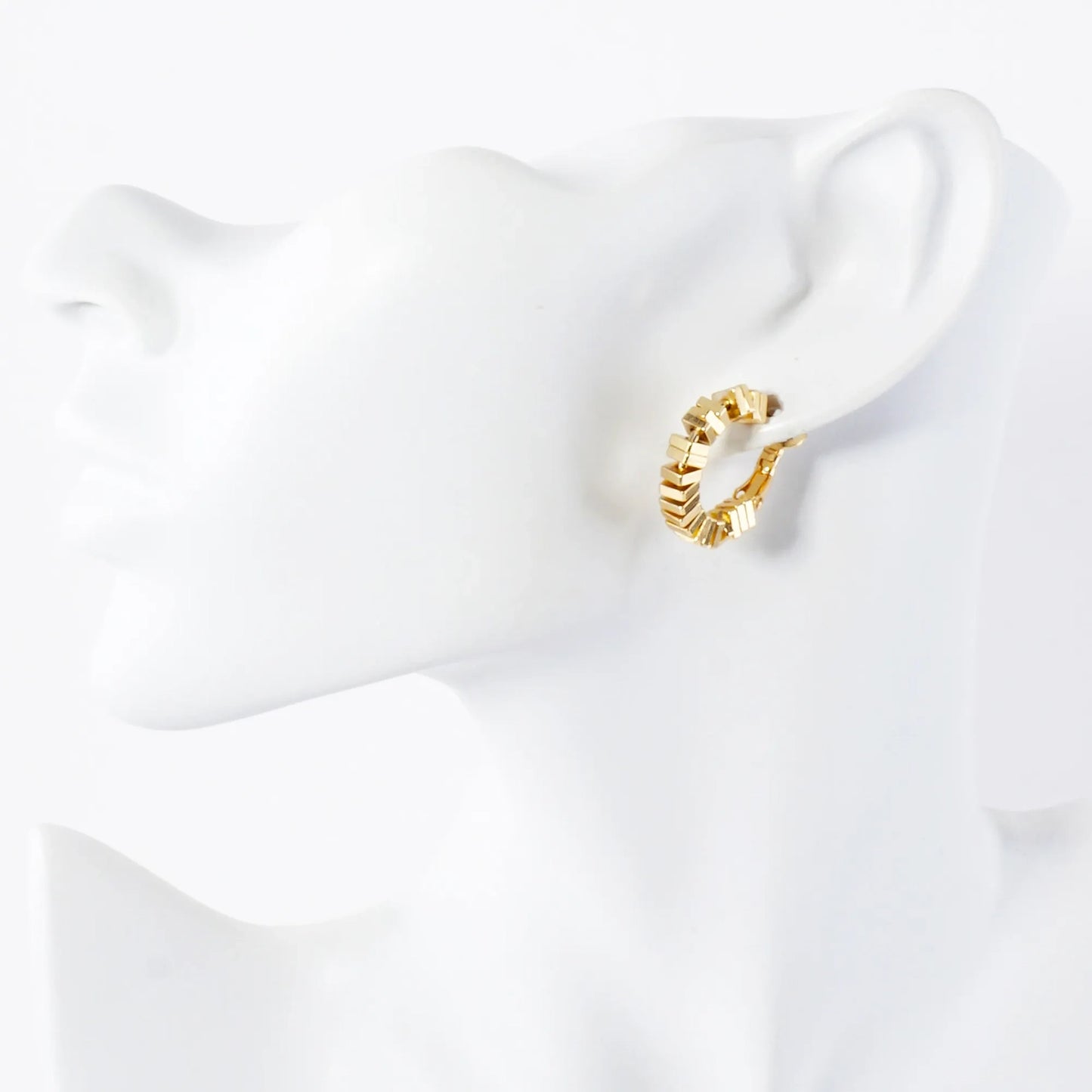 14K-Gold-Dipped 4mm Brass Square Beaded 20mm Omega-Back Hoop Earrings