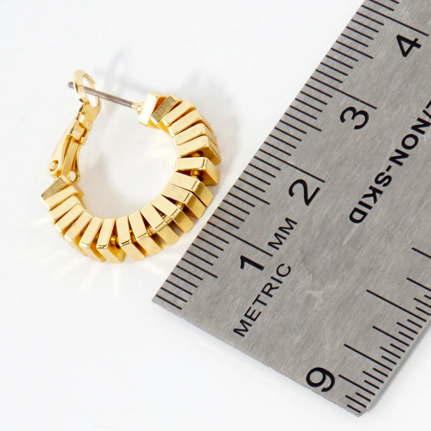 14K-Gold-Dipped 4mm Brass Square Beaded 20mm Omega-Back Hoop Earrings