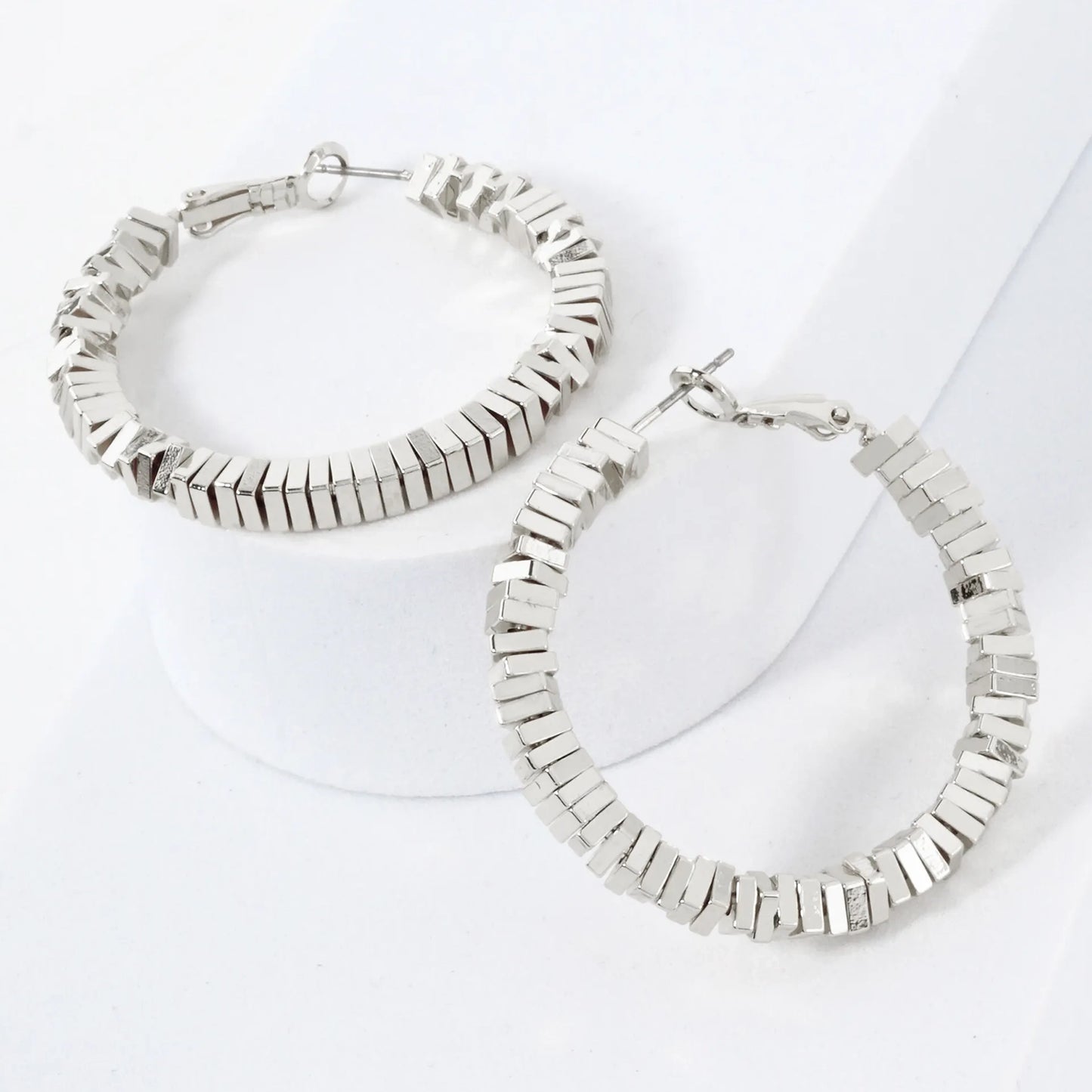 14K-Gold-Dipped 4mm Brass Square Beaded 40mm Omega-Back Hoop Earrings