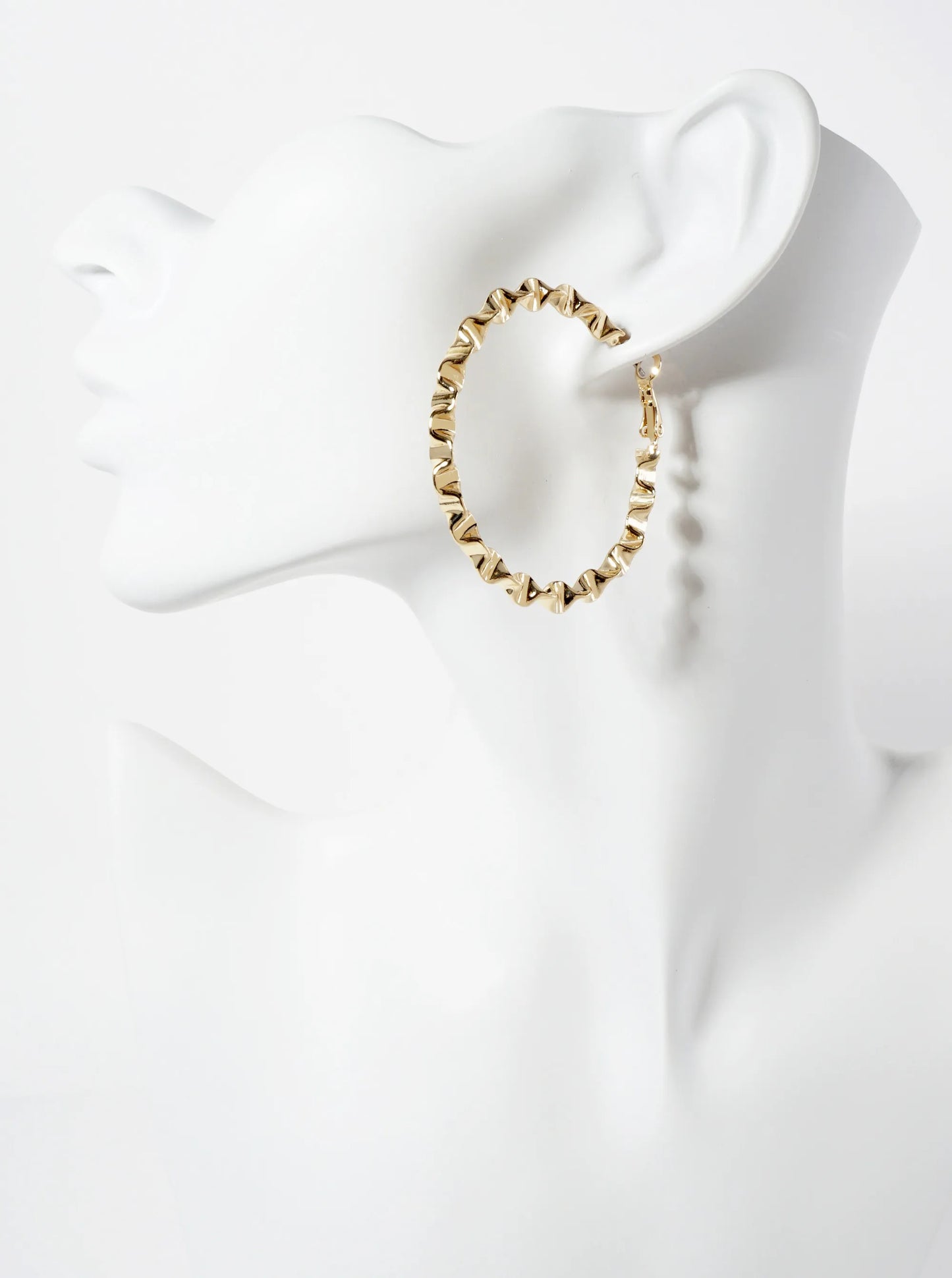 14K-Gold-Dipped 50mm Ruched Brass Latch-Back Hoop Earrings