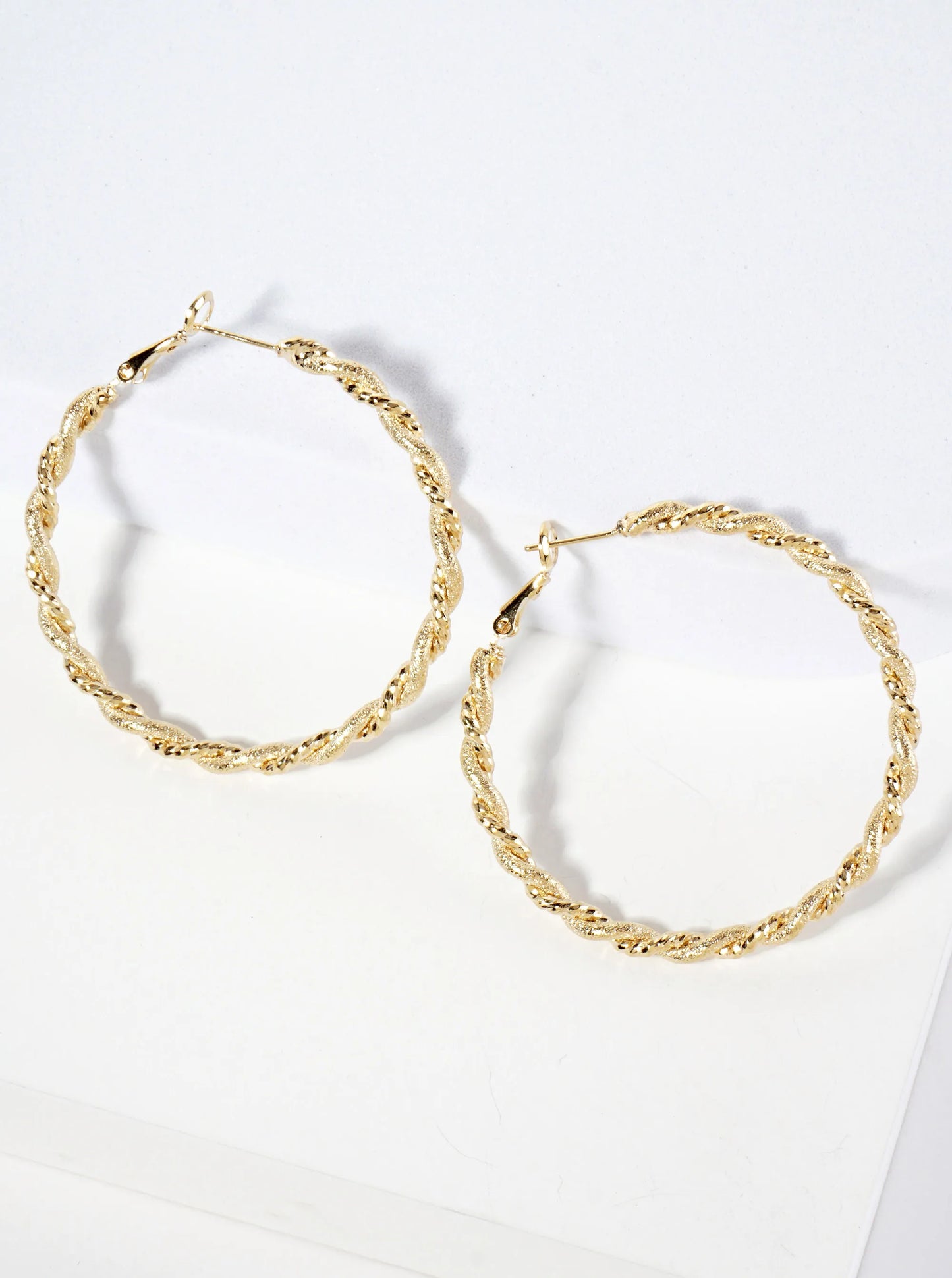 14K-Gold-Dipped 50mm Shimmer-texture Twist Latch-Back Hoop Earrings
