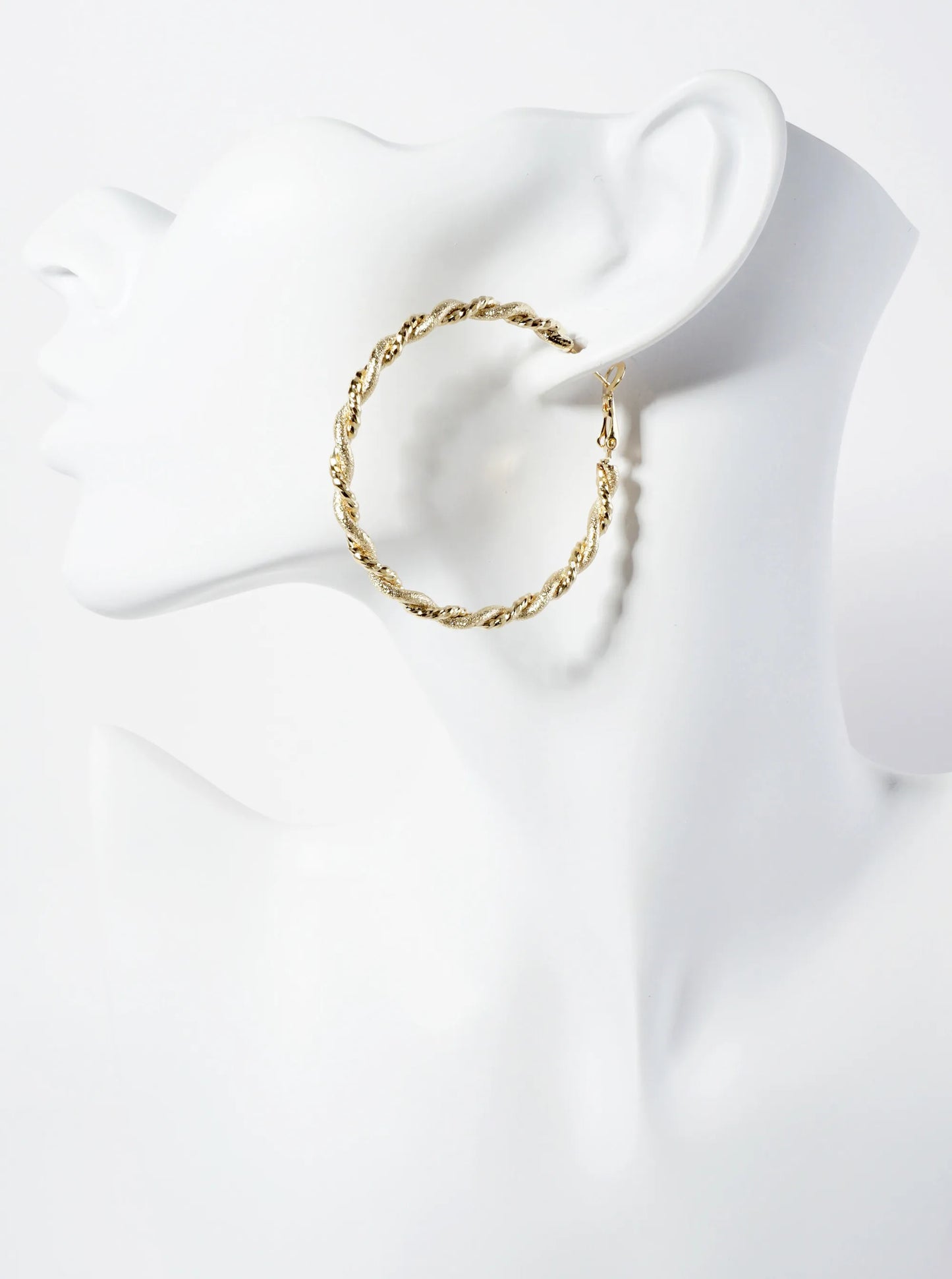 14K-Gold-Dipped 50mm Shimmer-texture Twist Latch-Back Hoop Earrings