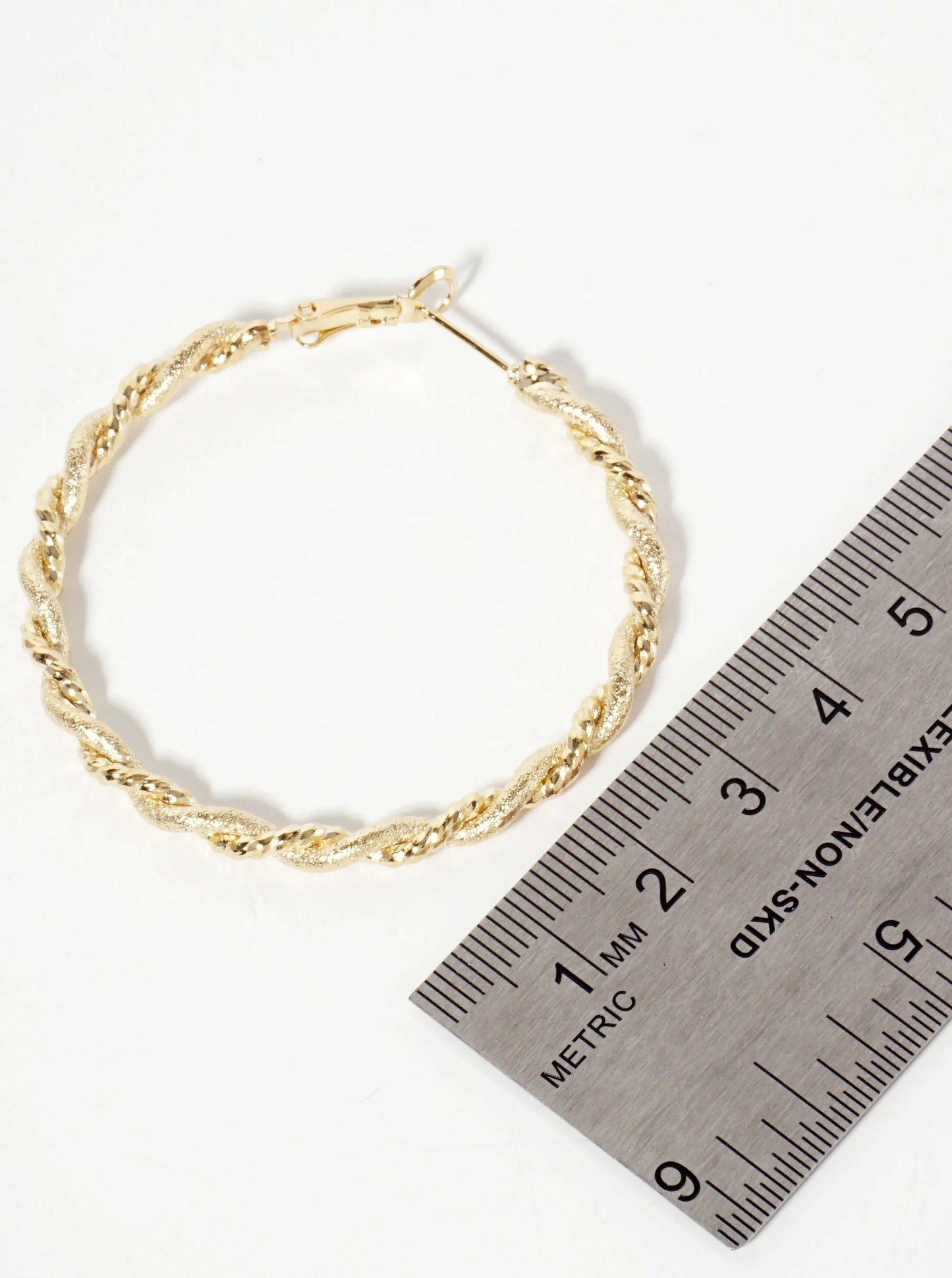 14K-Gold-Dipped 50mm Shimmer-texture Twist Latch-Back Hoop Earrings