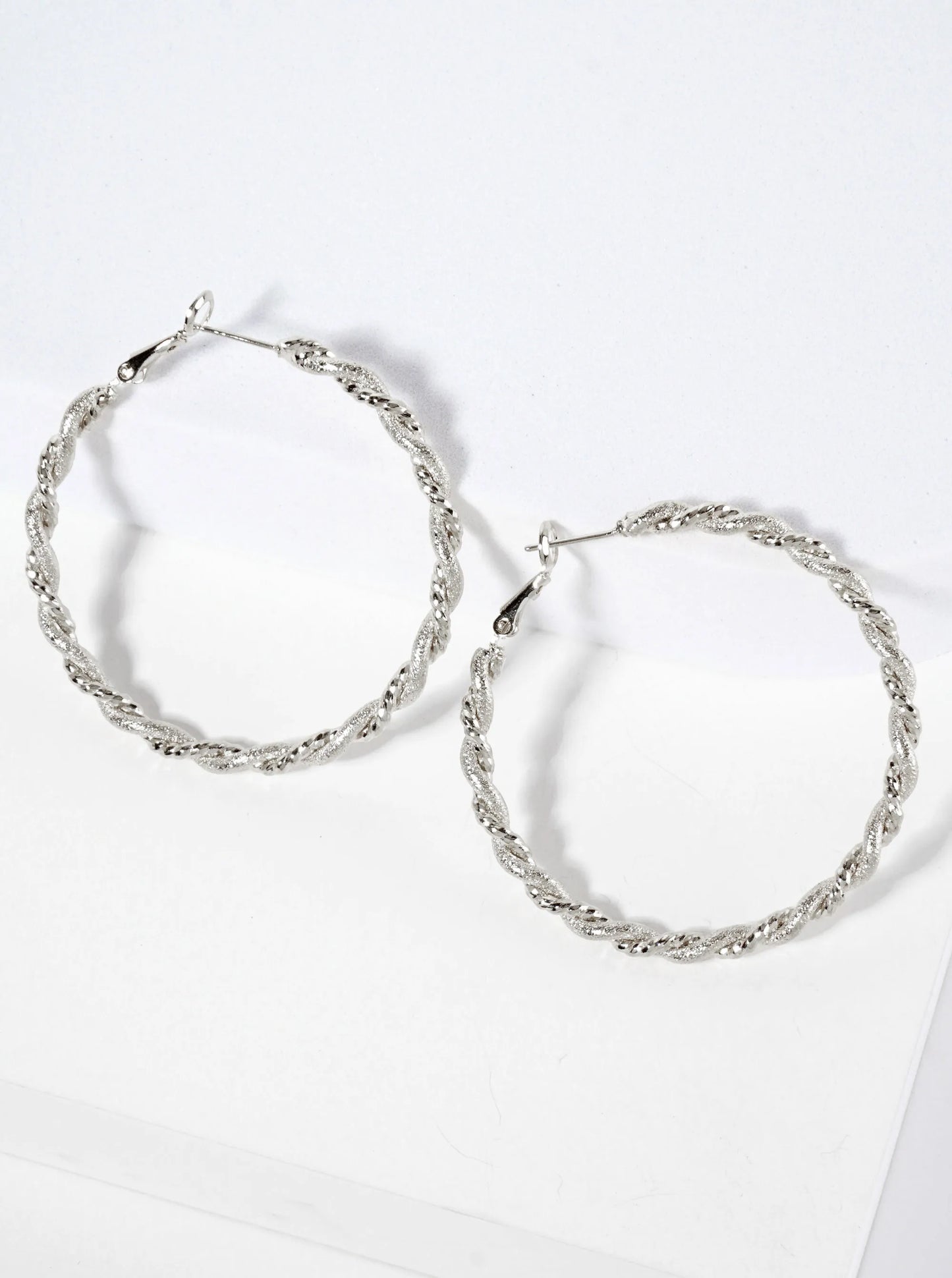 14K-Gold-Dipped 50mm Shimmer-texture Twist Latch-Back Hoop Earrings