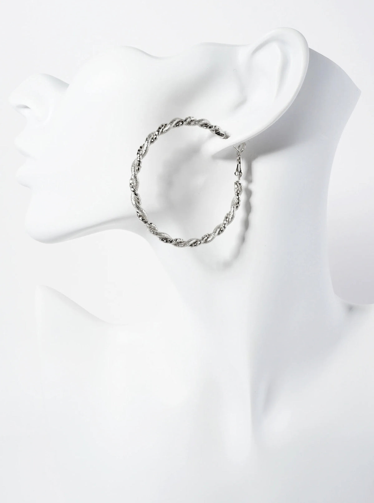 14K-Gold-Dipped 50mm Shimmer-texture Twist Latch-Back Hoop Earrings