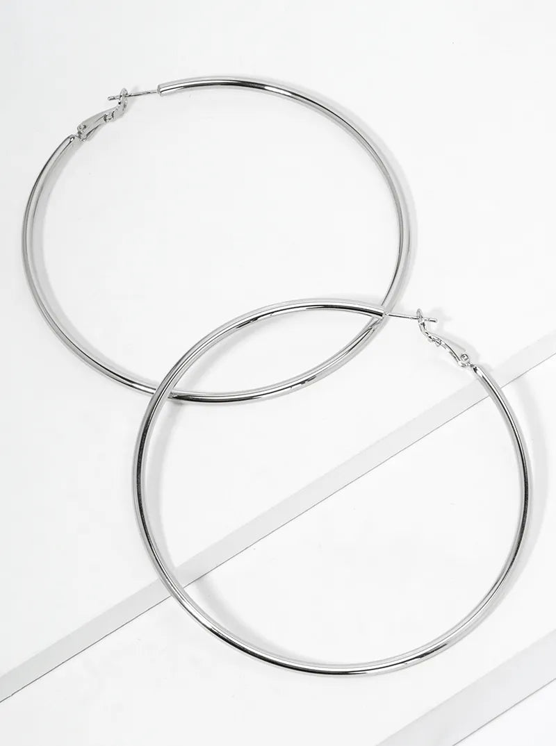 14K Gold Dipped 80mm Omega-Back Hoop Earrings