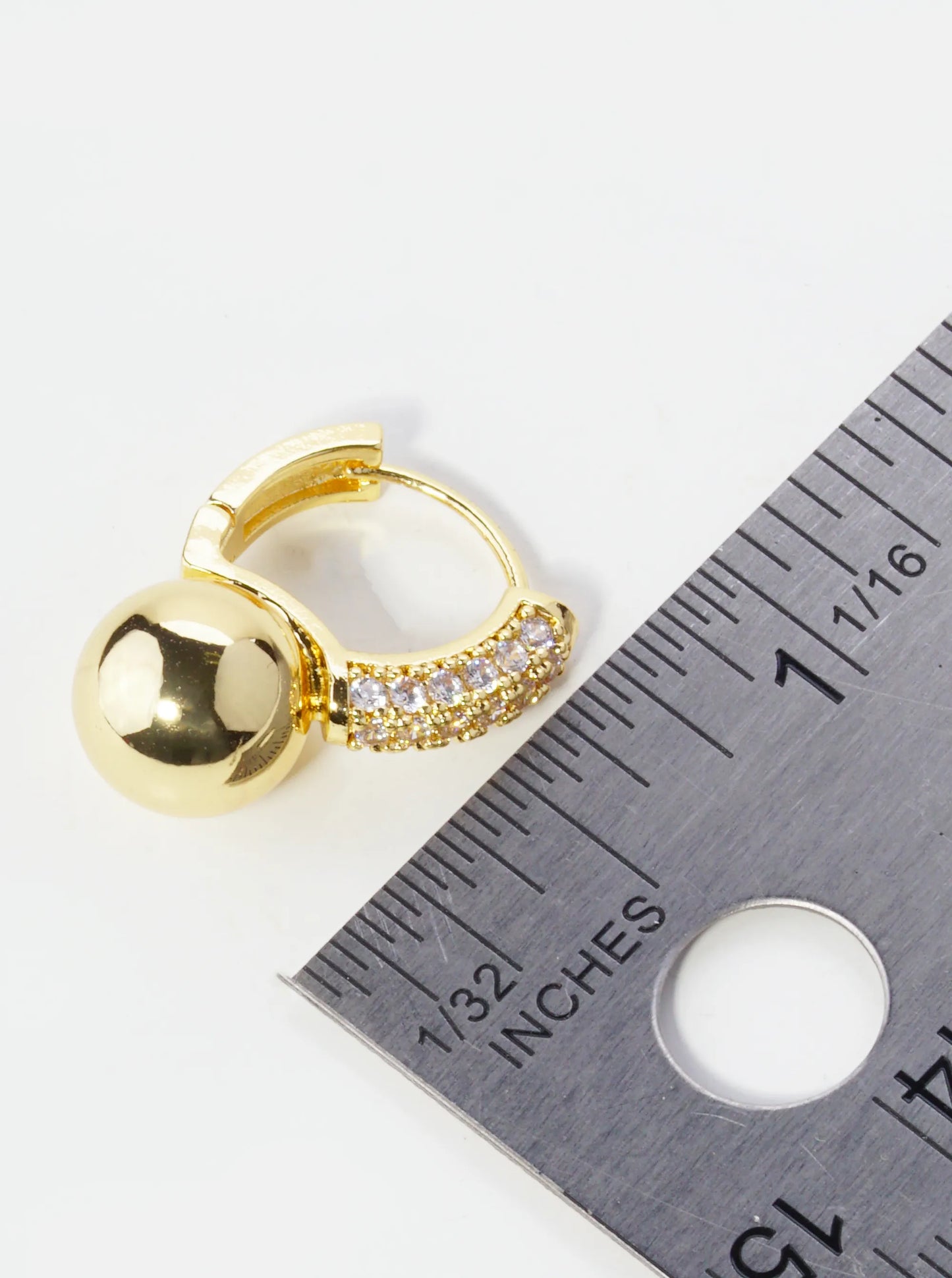 14K Gold Dipped Ball Drop Pave Set Cubic Zirconia 10mm Huggie Hoop Earrings