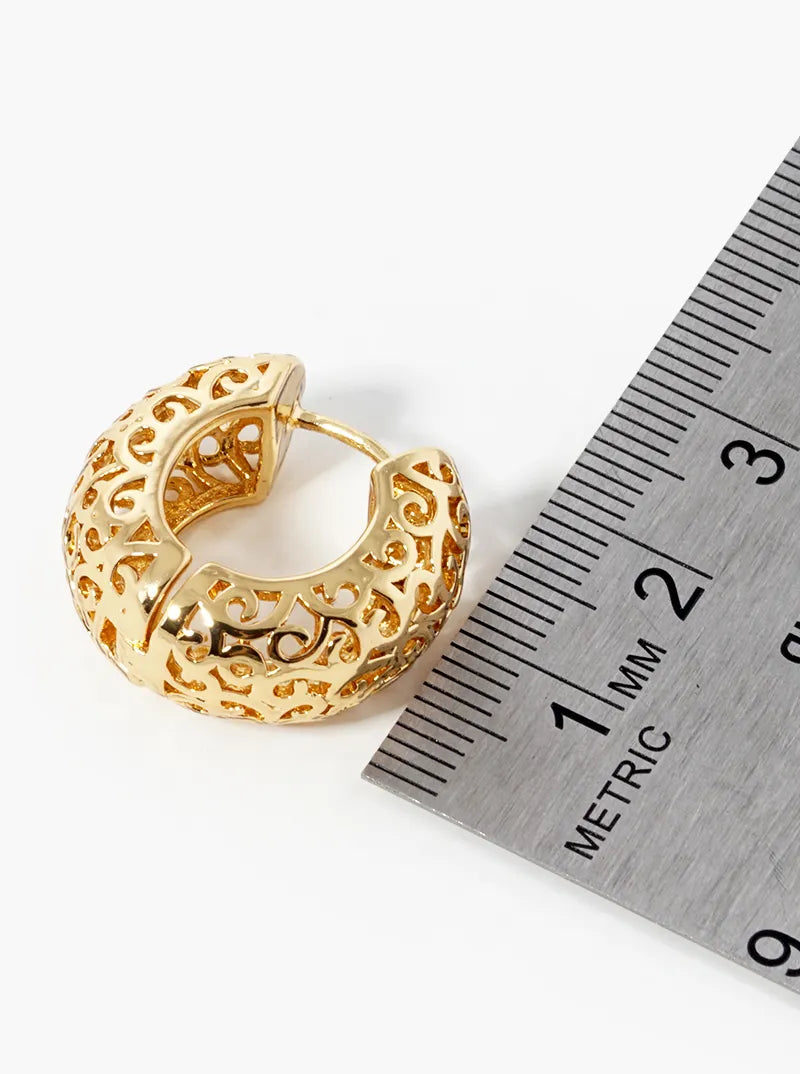14K Gold Dipped Bold Filigree Huggie Hoop Earrings