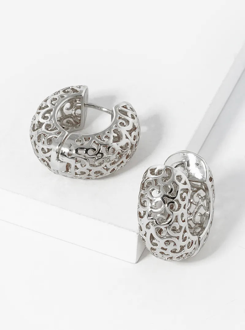14K Gold Dipped Bold Filigree Huggie Hoop Earrings