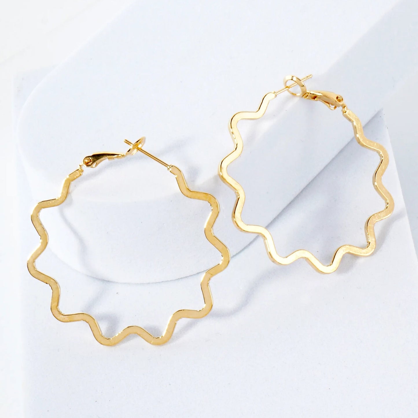 14K-Gold-Dipped Brass Flat Wavy 40mm Open Hoop Earrings