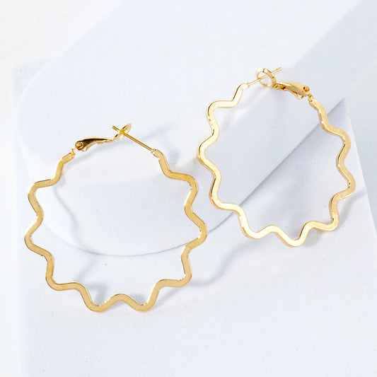 14K-Gold-Dipped Brass Flat Wavy 40mm Open Hoop Earrings
