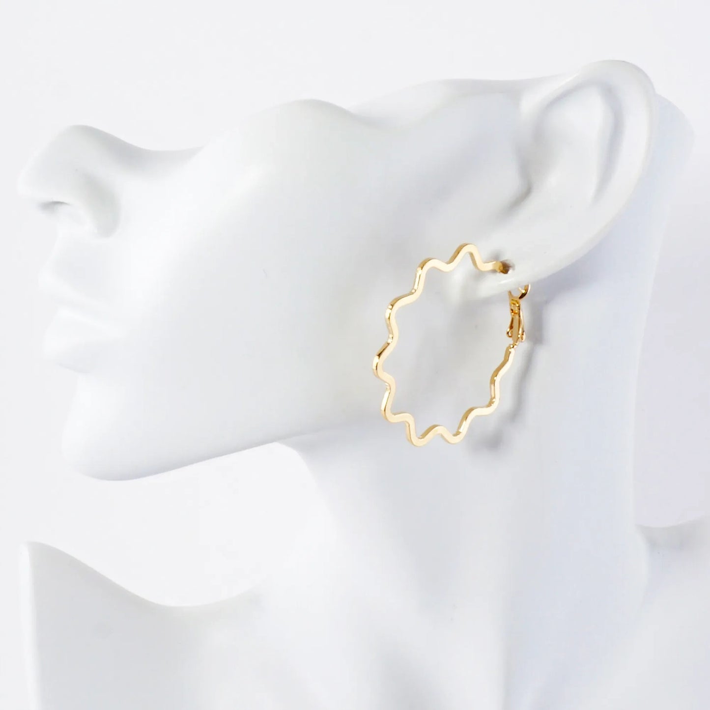 14K-Gold-Dipped Brass Flat Wavy 40mm Open Hoop Earrings