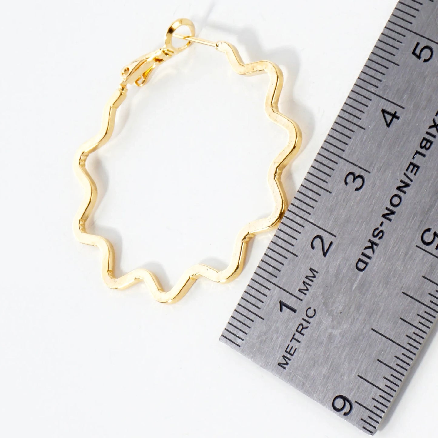 14K-Gold-Dipped Brass Flat Wavy 40mm Open Hoop Earrings