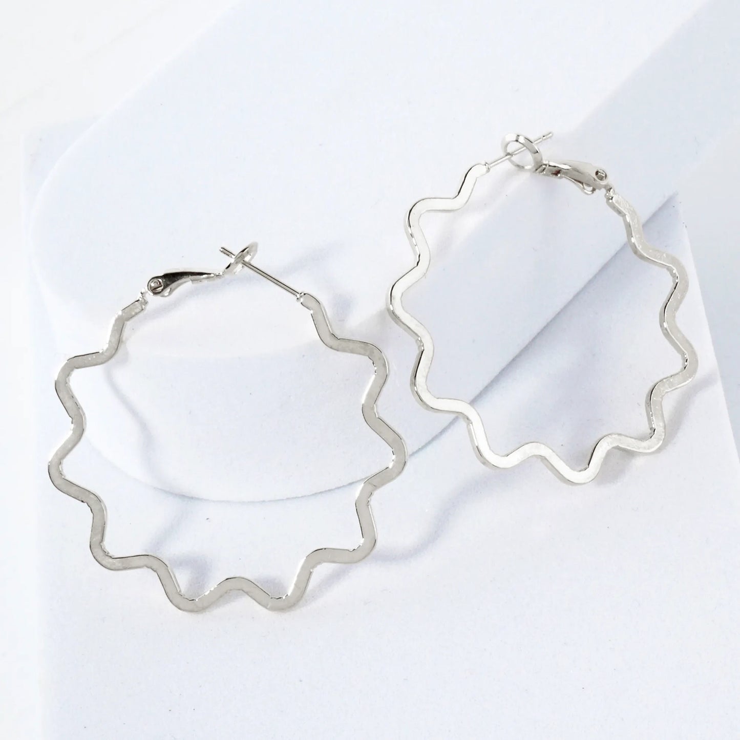 14K-Gold-Dipped Brass Flat Wavy 40mm Open Hoop Earrings
