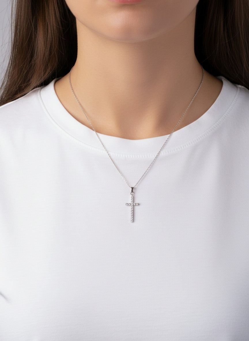 14K-Gold-Dipped CZ Bezel Cross Necklace