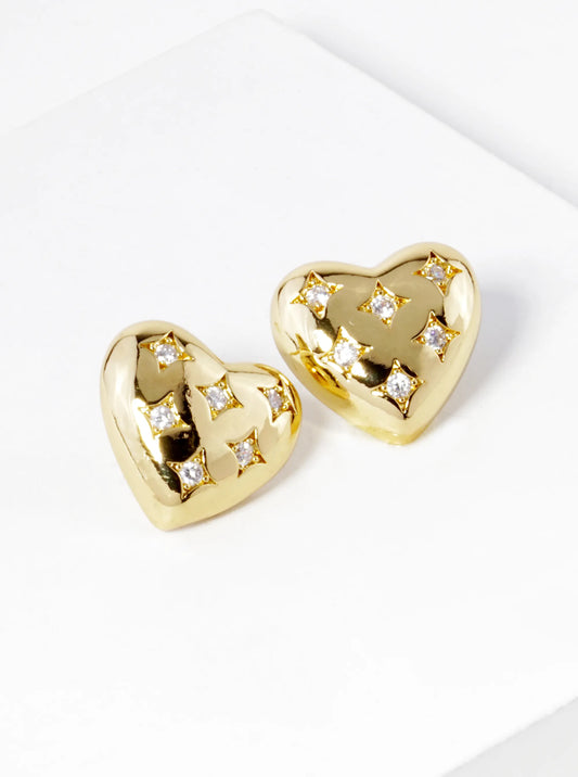 14K Gold Dipped CZ Heart Stud Earrings