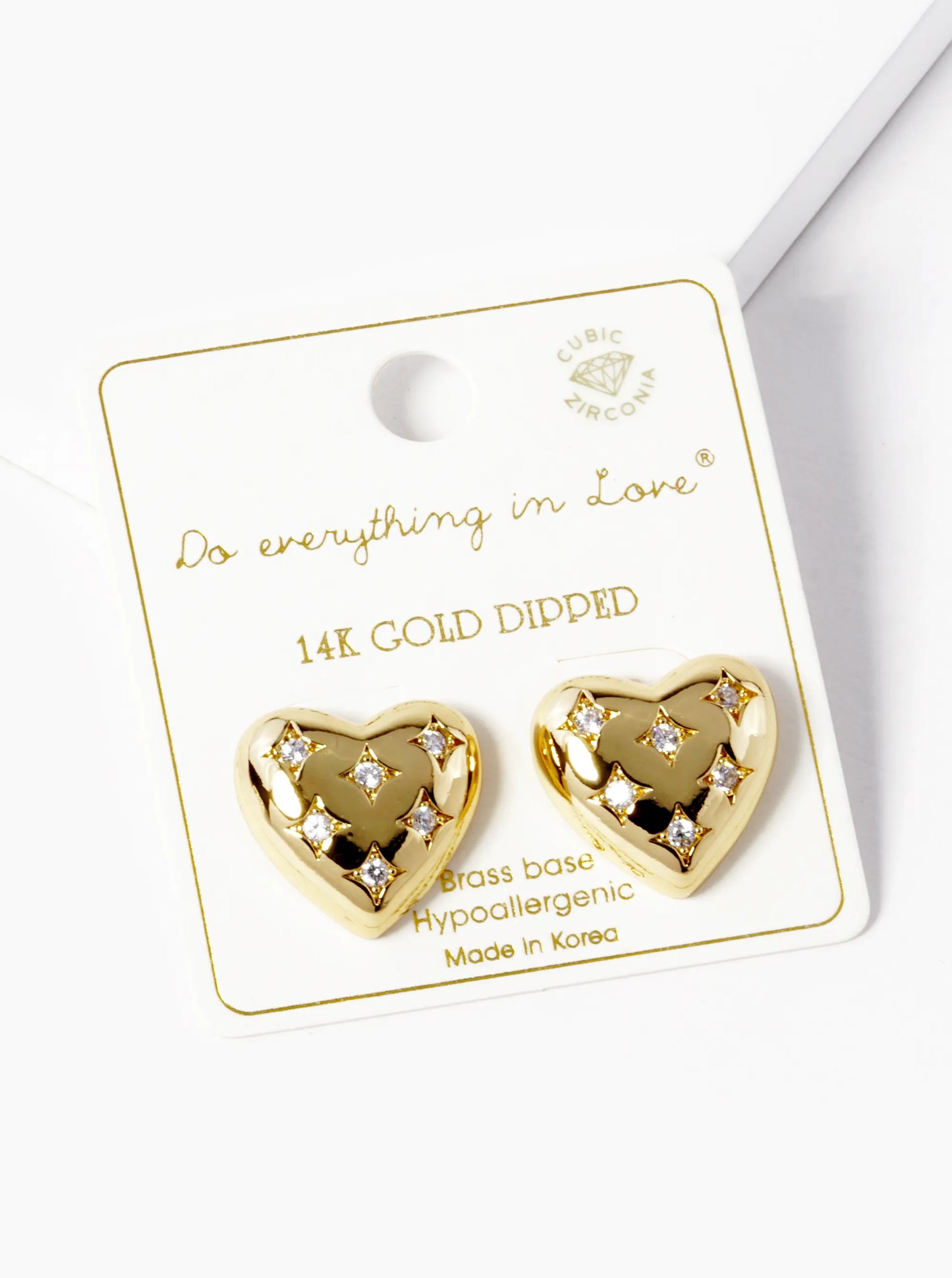 14K Gold Dipped CZ Heart Stud Earrings