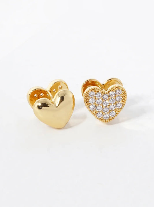 14K Gold Dipped CZ Pave 10mm Heart Huggie Hoop Earrings